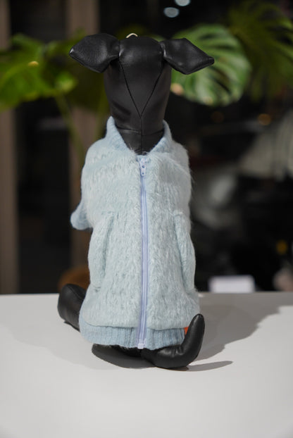 ロングシャギージップアップ（ベージュ／アイスブルー）