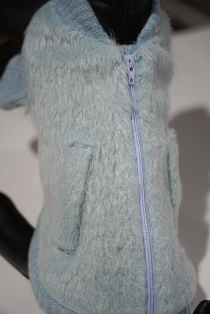 ロングシャギージップアップ（ベージュ／アイスブルー）